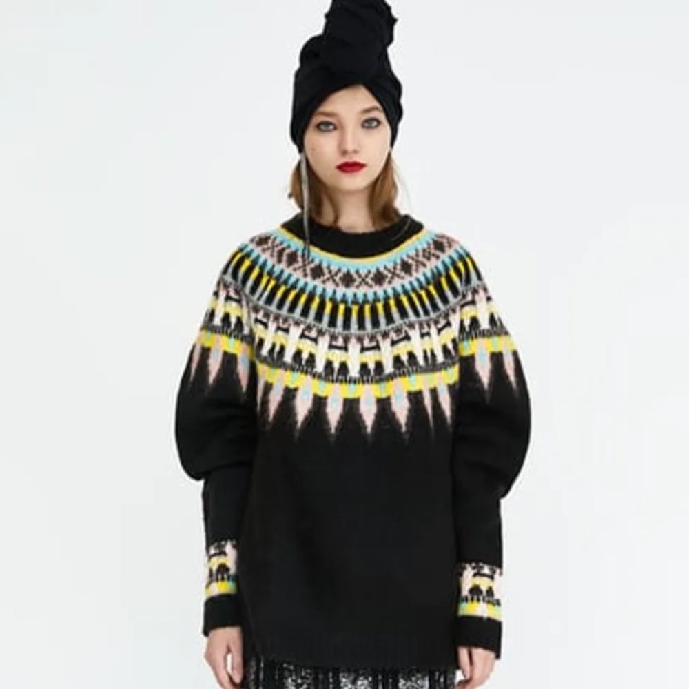 Zara oversized black jacquard sweater